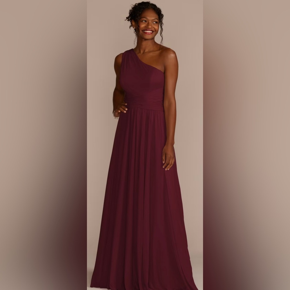 David’s Bridal Mesh One Shoulder Dress with Full Skirt